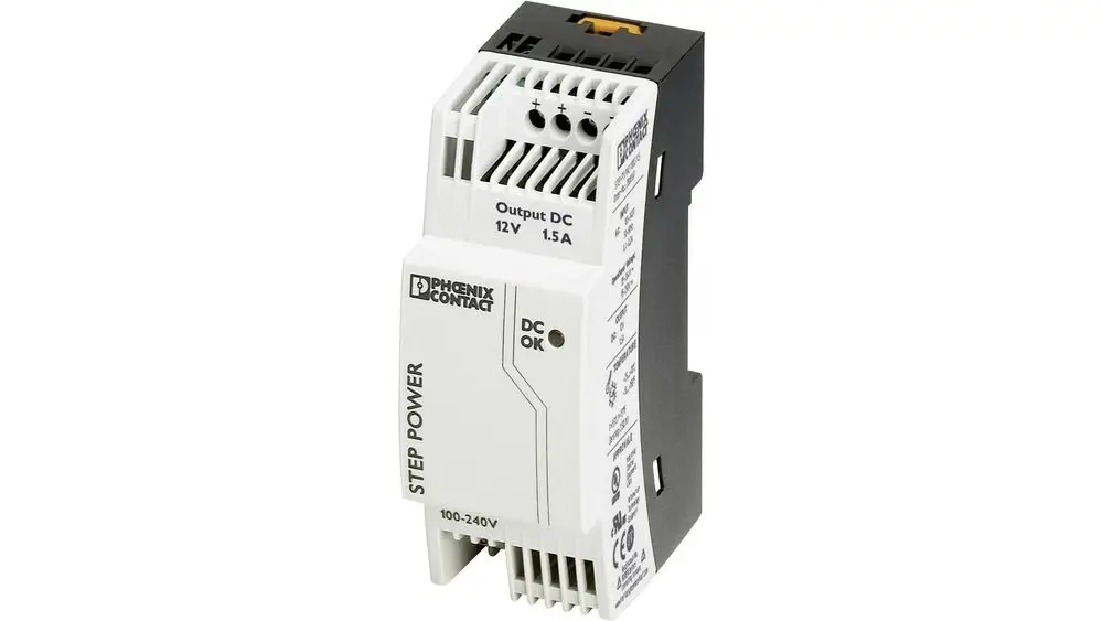 Netzteil von HANSA in kompakter Bauform mit Anschlüssen für Ausgangsspannung von 12V und max. 1,5A, gekennzeichnet durch diverse technische Informationen.